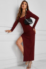Scoop Neck Long Sleeve Rib Maxi Dress with Split