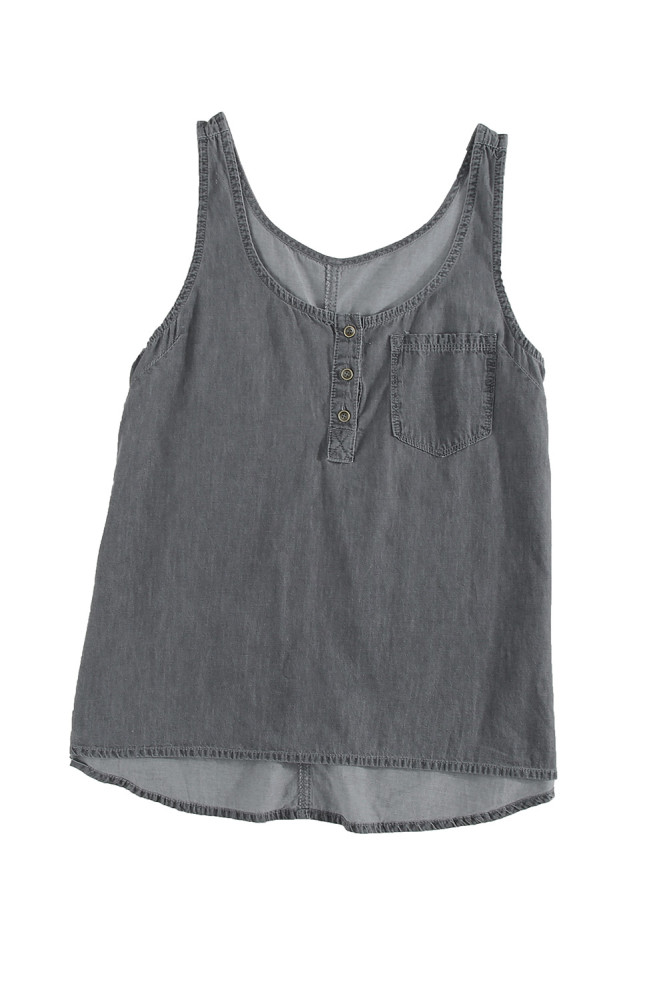 Sleeveless Tops Denim Bust Pocket Tank Top