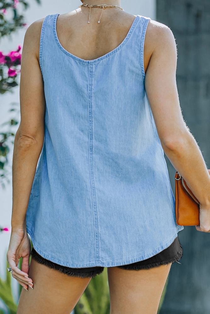 Sleeveless Tops Denim Bust Pocket Tank Top