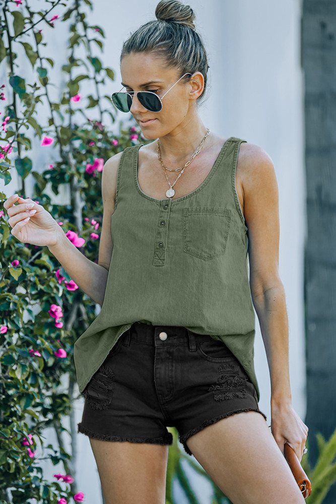 Sleeveless Tops Denim Bust Pocket Tank Top
