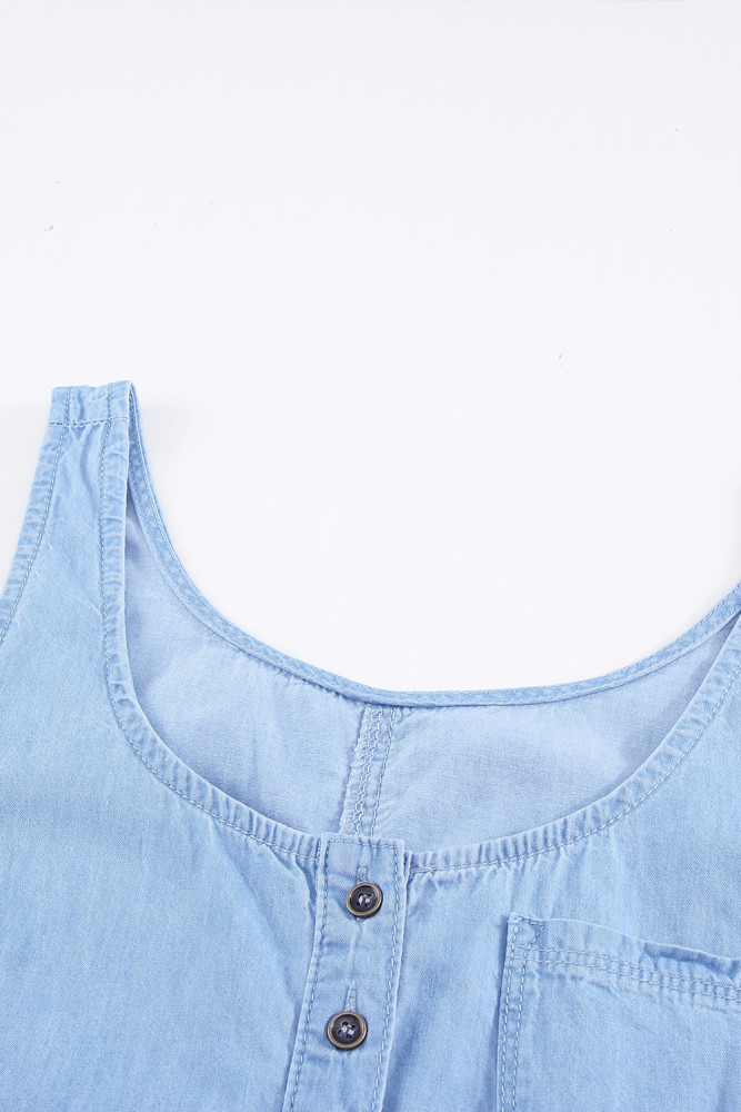 Sleeveless Tops Denim Bust Pocket Tank Top