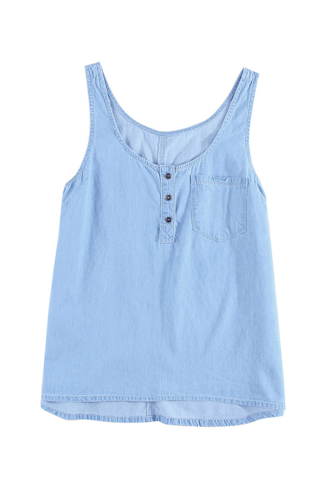 Sleeveless Tops Denim Bust Pocket Tank Top