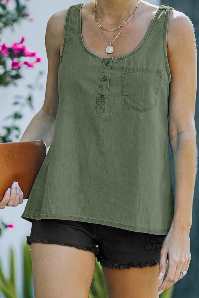 Sleeveless Tops Denim Bust Pocket Tank Top