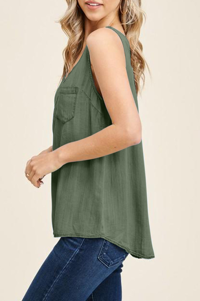 Sleeveless Tops Denim Bust Pocket Tank Top