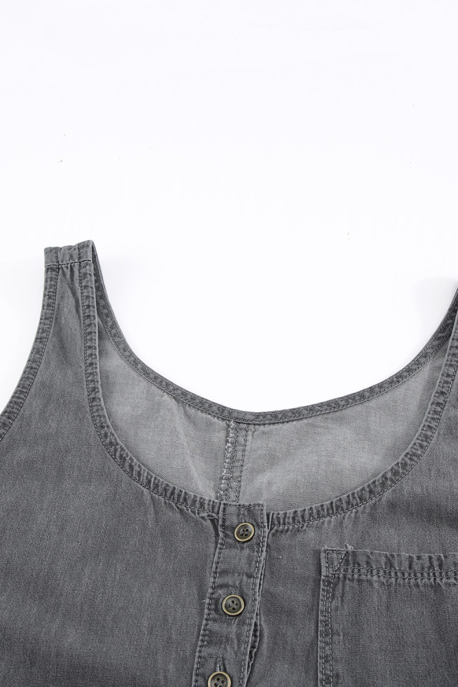 Sleeveless Tops Denim Bust Pocket Tank Top