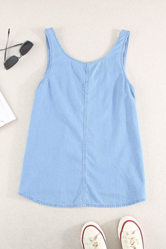Sleeveless Tops Denim Bust Pocket Tank Top