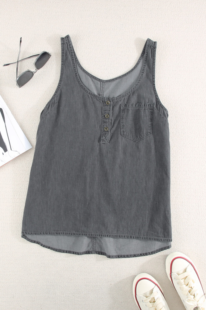Sleeveless Tops Denim Bust Pocket Tank Top