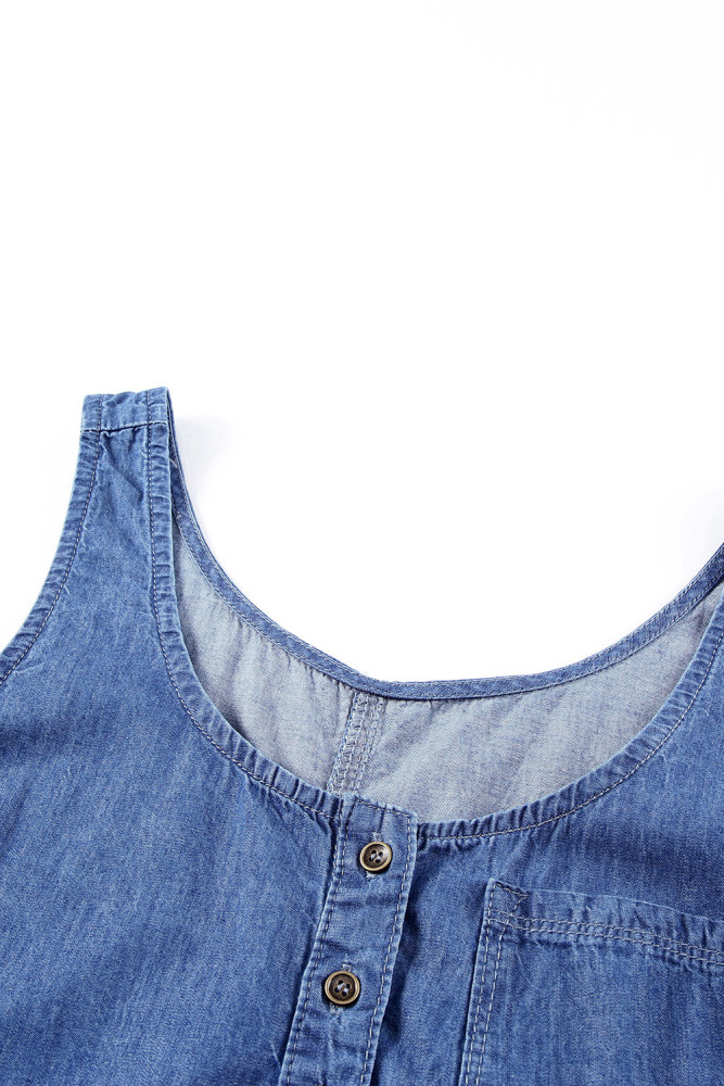 Sleeveless Tops Denim Bust Pocket Tank Top