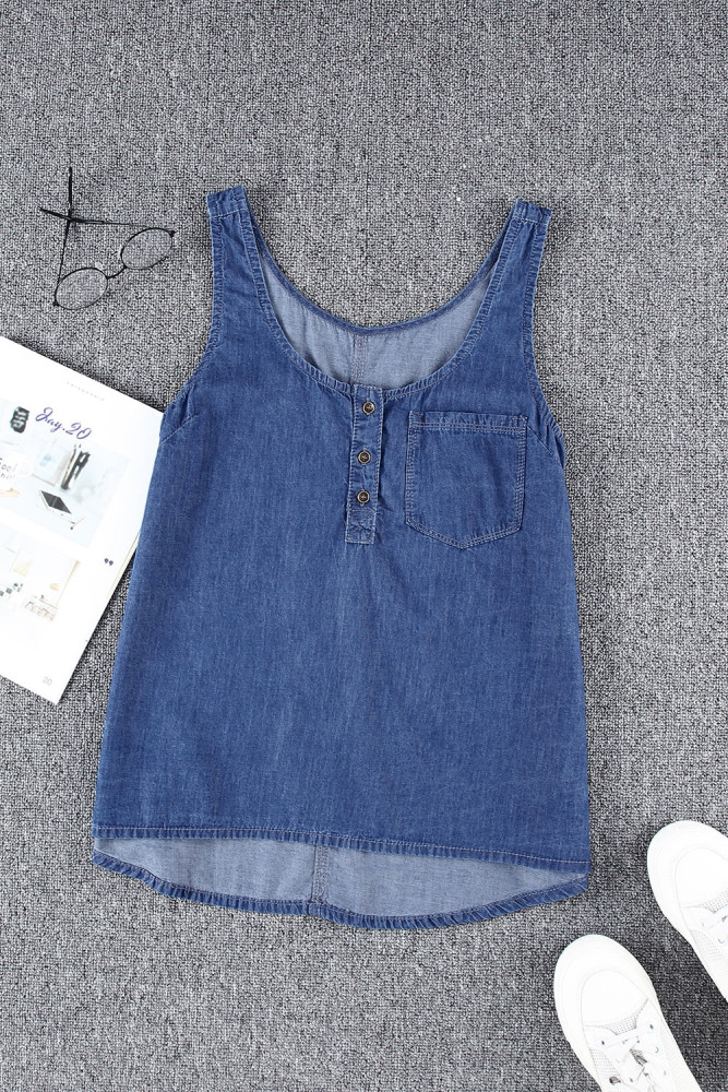 Sleeveless Tops Denim Bust Pocket Tank Top