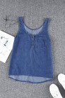 Sleeveless Tops Denim Bust Pocket Tank Top