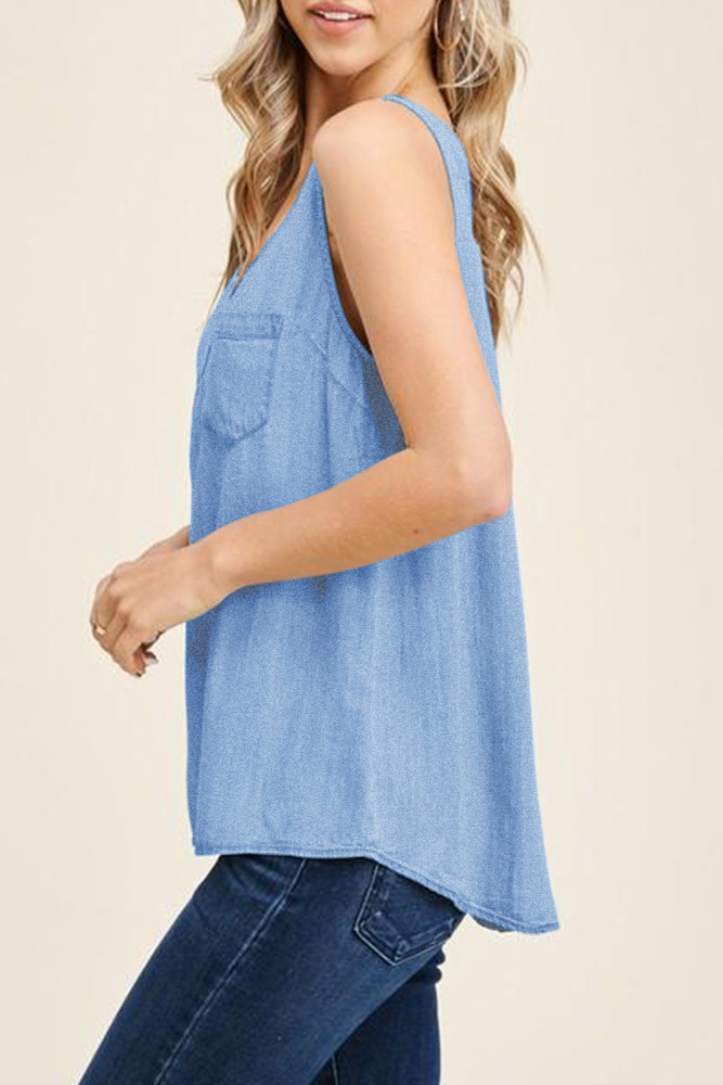 Sleeveless Tops Denim Bust Pocket Tank Top