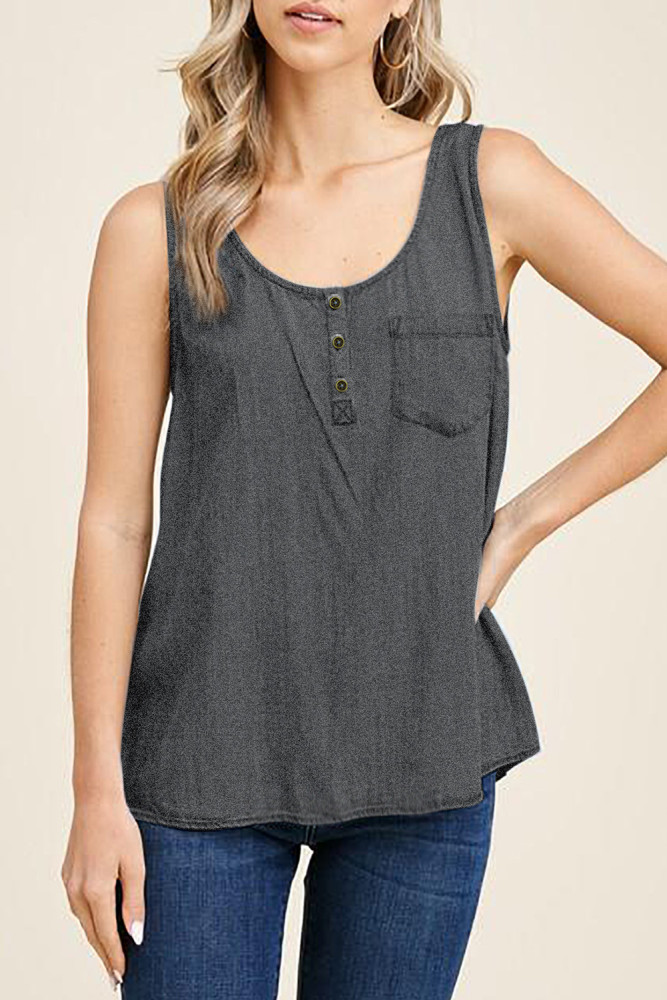 Sleeveless Tops Denim Bust Pocket Tank Top