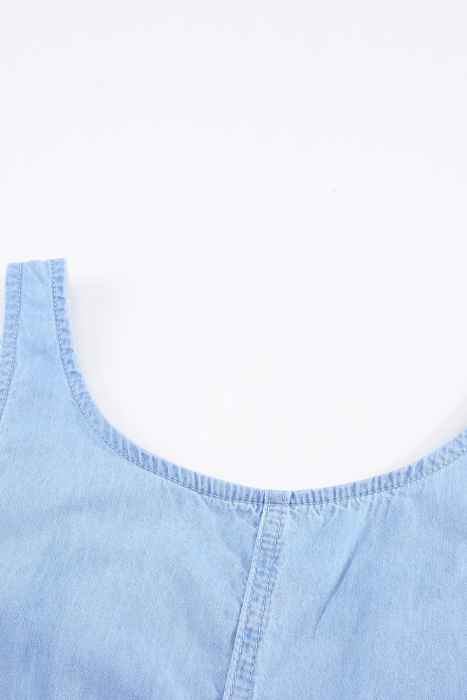 Sleeveless Tops Denim Bust Pocket Tank Top