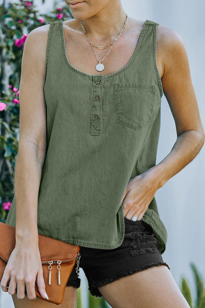 Sleeveless Tops Denim Bust Pocket Tank Top