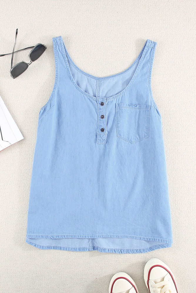 Sleeveless Tops Denim Bust Pocket Tank Top