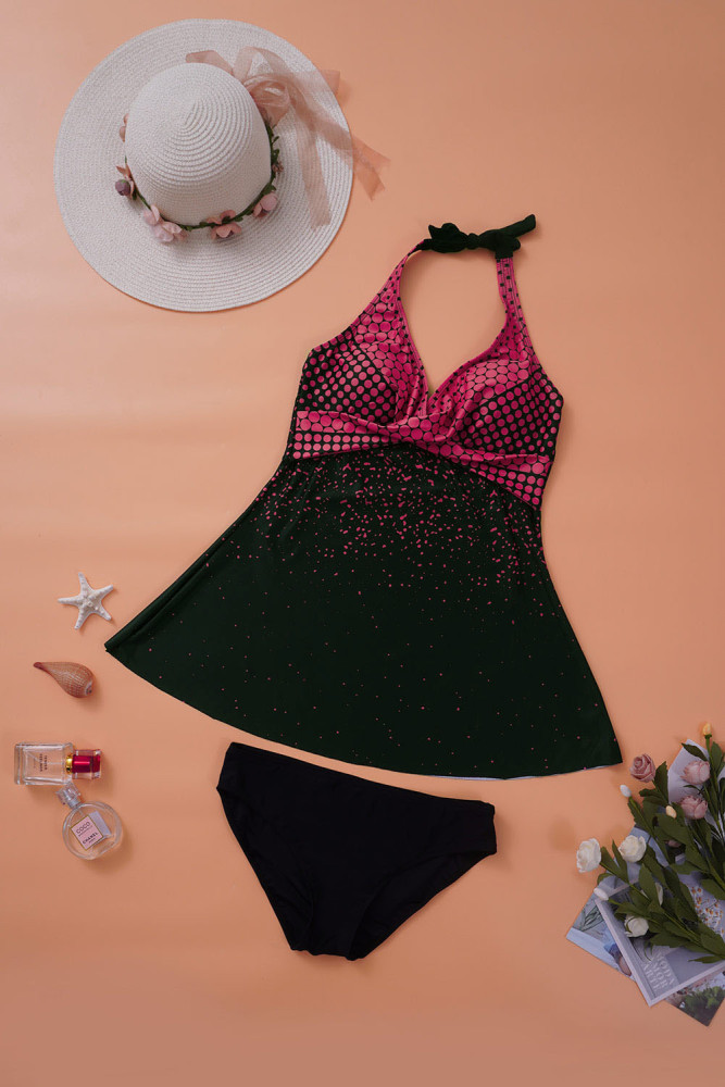 Silindashop Dot Print Halterneck Tankini Swimwear Set