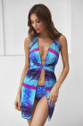 Stripe Abstract Print 3pcs Swimsuit with Cover Up