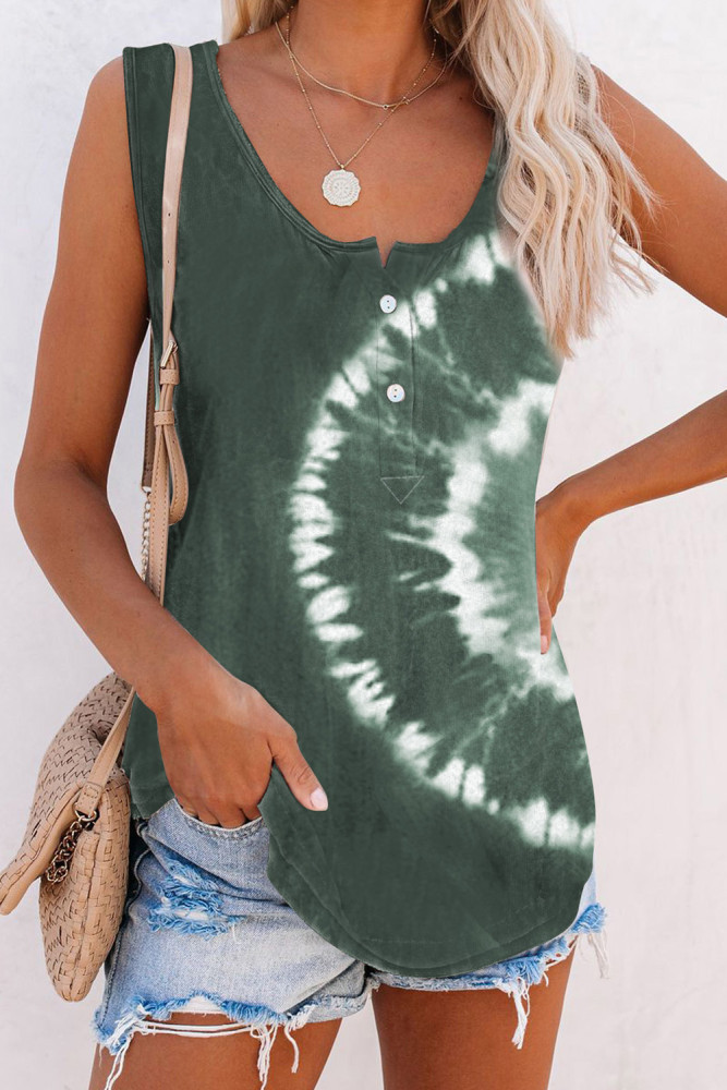 Tie-dye Print Button Front Tank Top