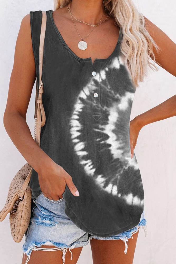 Tie-dye Print Button Front Tank Top