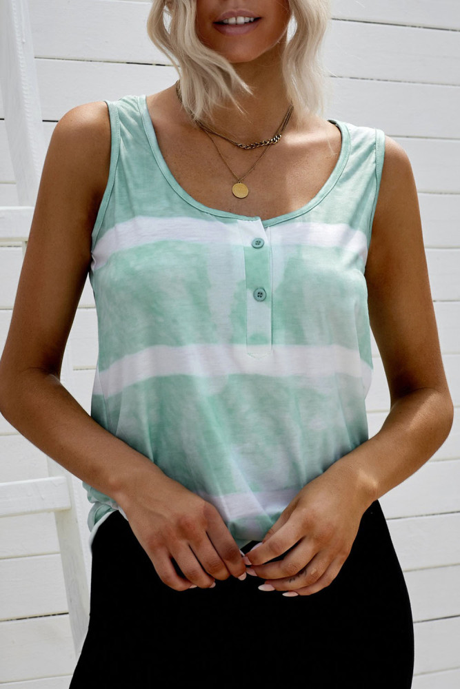Tie-dye Print Button Front Tank Top