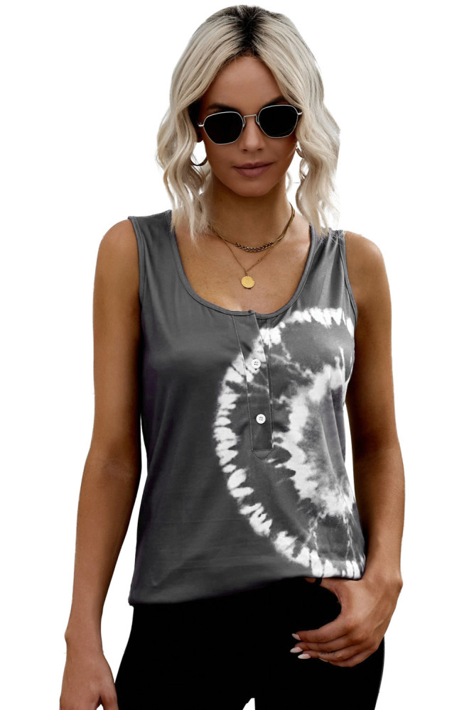 Tie-dye Print Button Front Tank Top