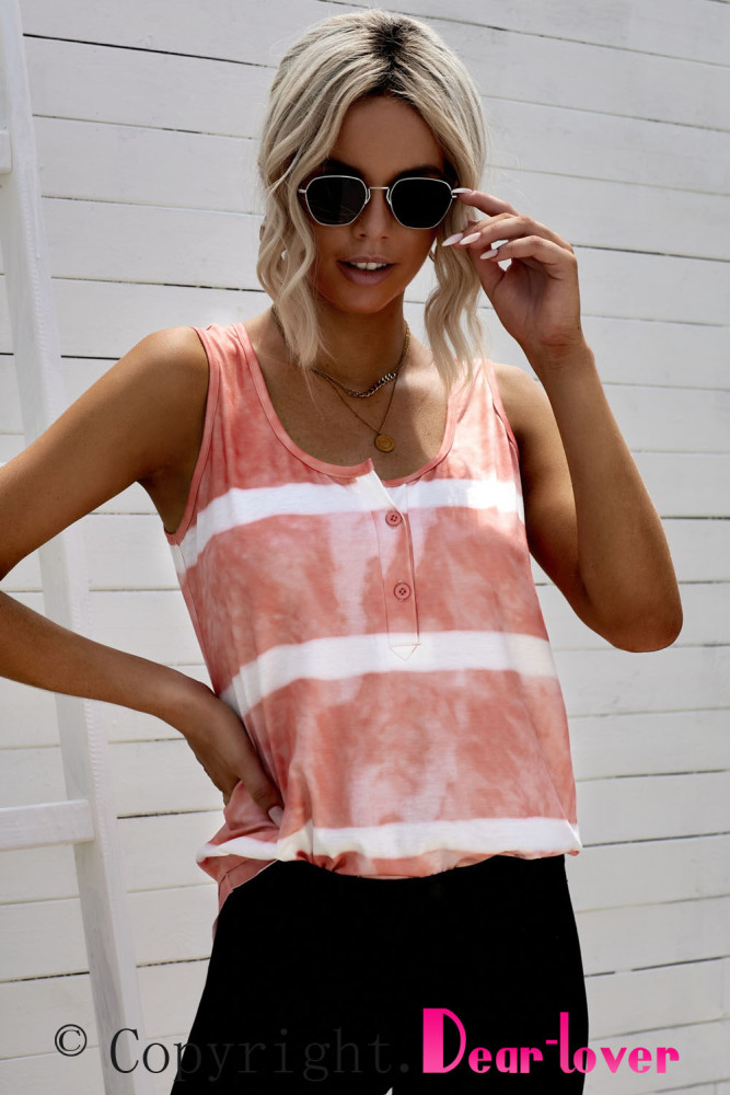 Tie-dye Print Button Front Tank Top