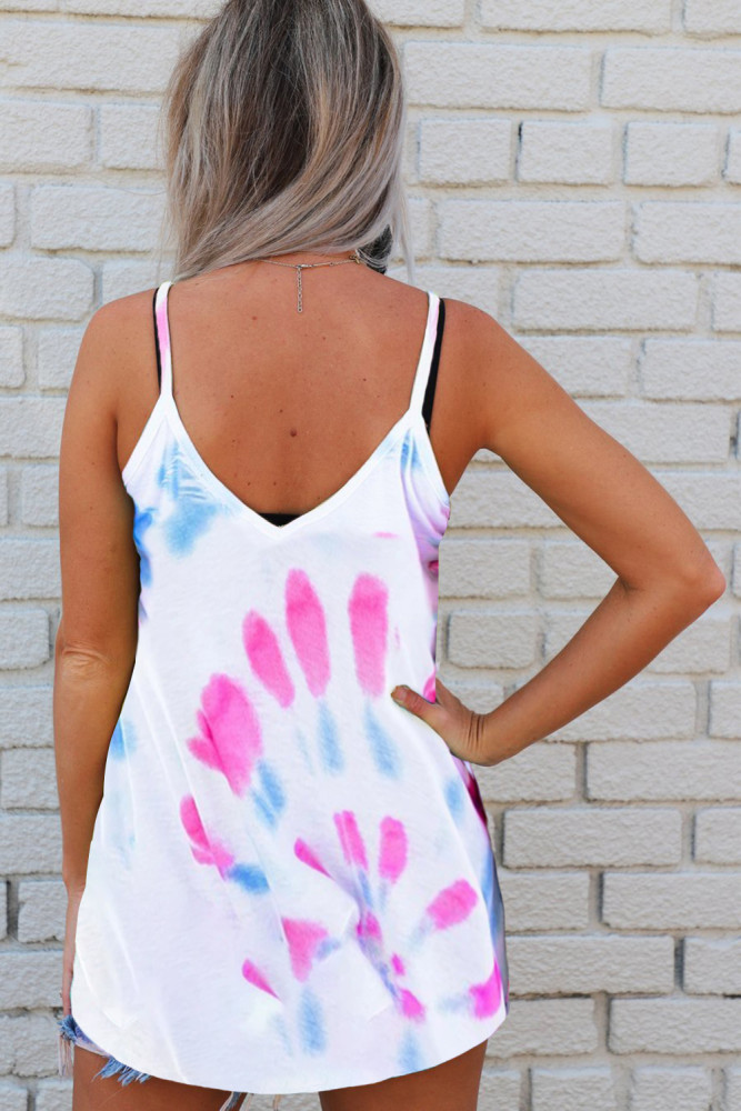 Tie Dye Strappy Crossed Neckline Tank Top