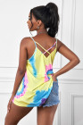 Tie Dye Strappy Crossed Neckline Tank Top