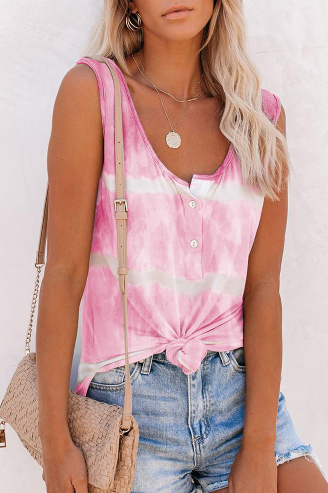Tie-dye Print Button Front Tank Top