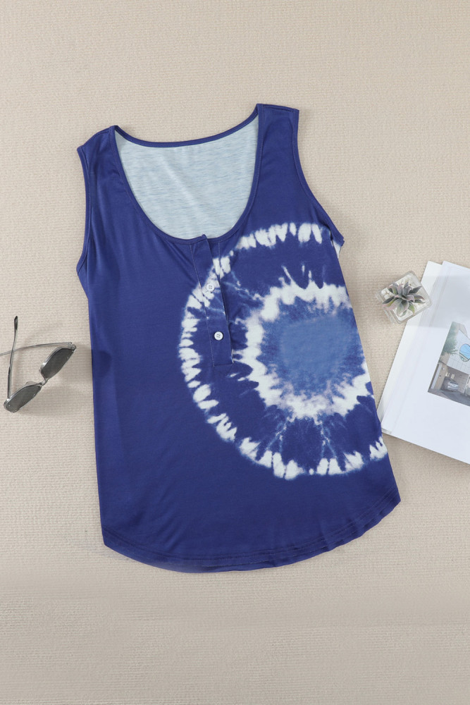 Tie-dye Print Button Front Tank Top