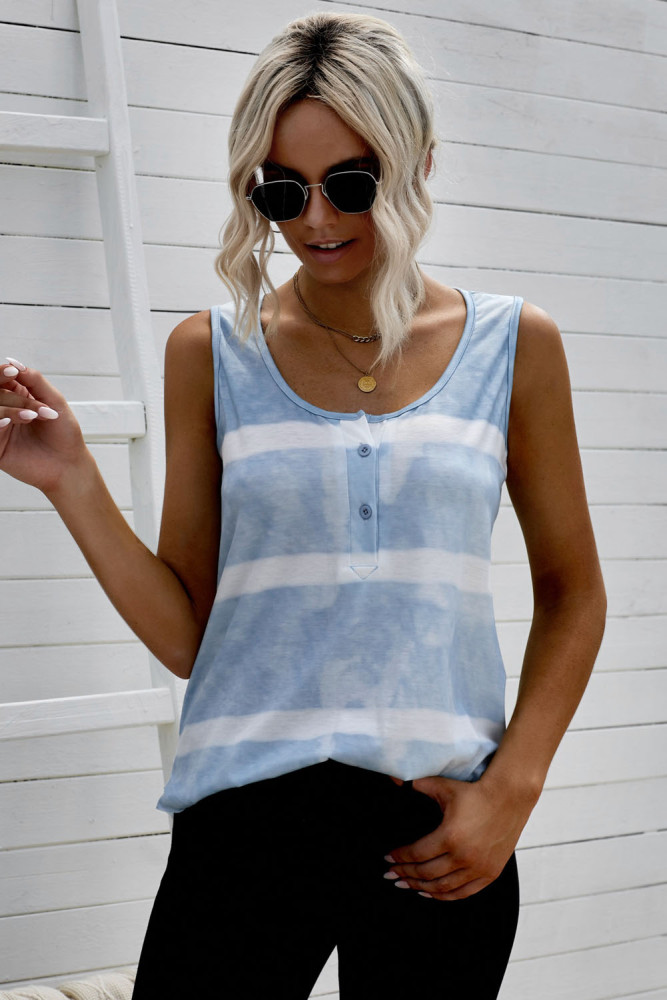 Tie-dye Print Button Front Tank Top