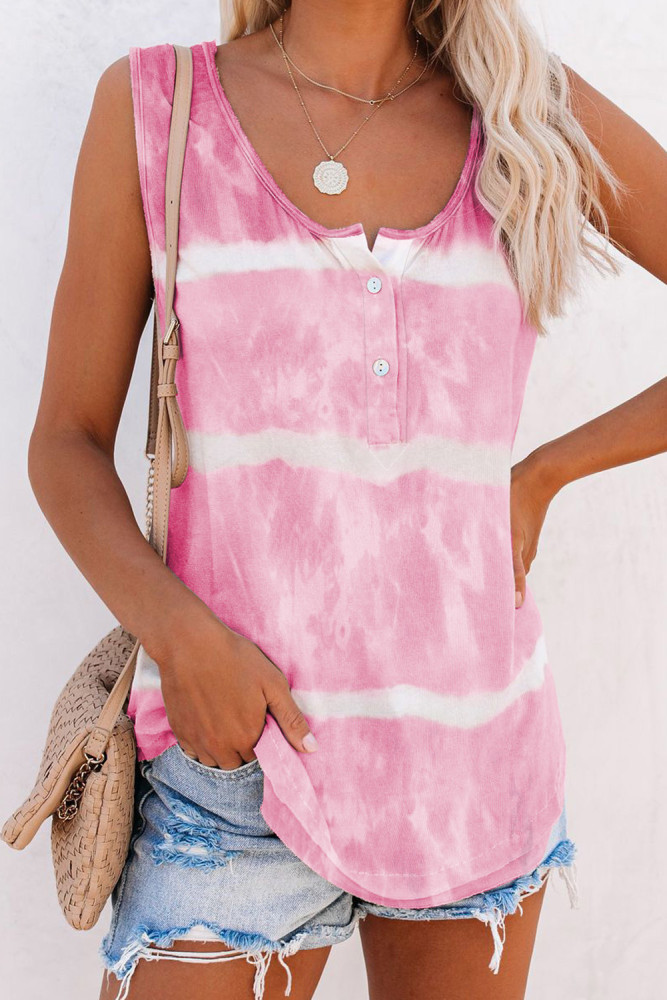Tie-dye Print Button Front Tank Top