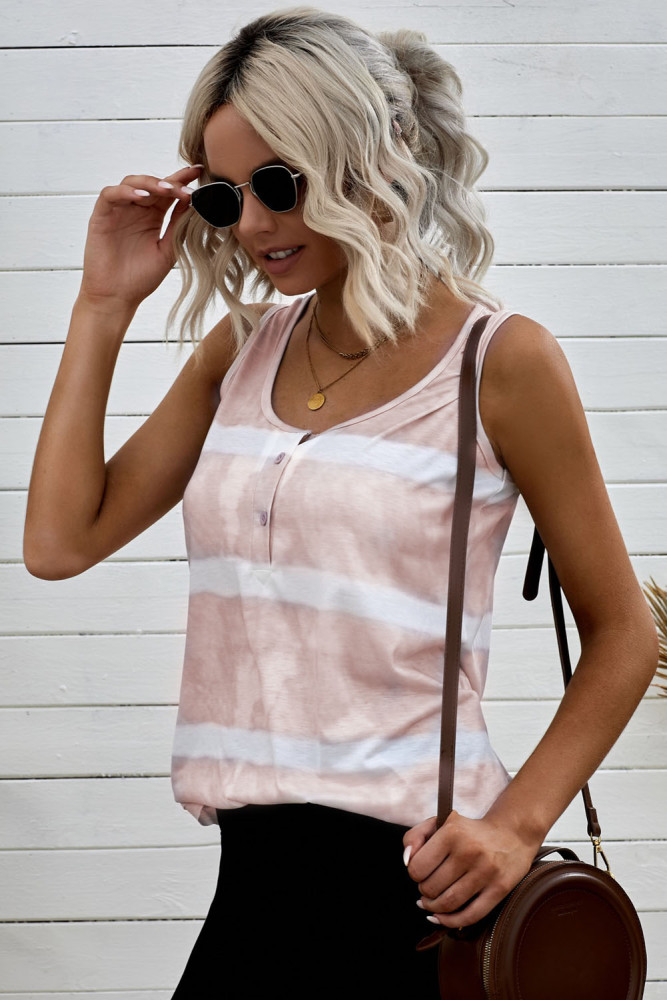 Tie-dye Print Button Front Tank Top