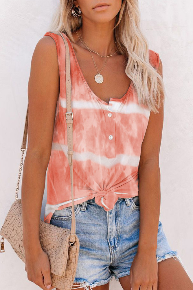 Tie-dye Print Button Front Tank Top