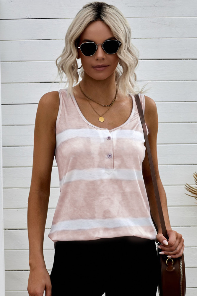 Tie-dye Print Button Front Tank Top
