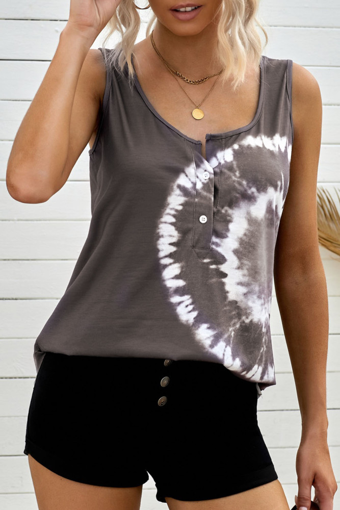 Tie-dye Print Button Front Tank Top