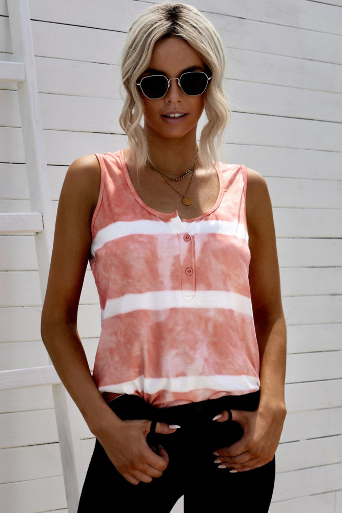 Tie-dye Print Button Front Tank Top