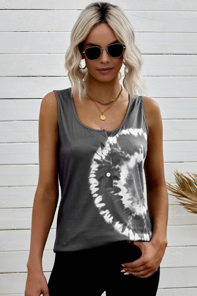 Tie-dye Print Button Front Tank Top