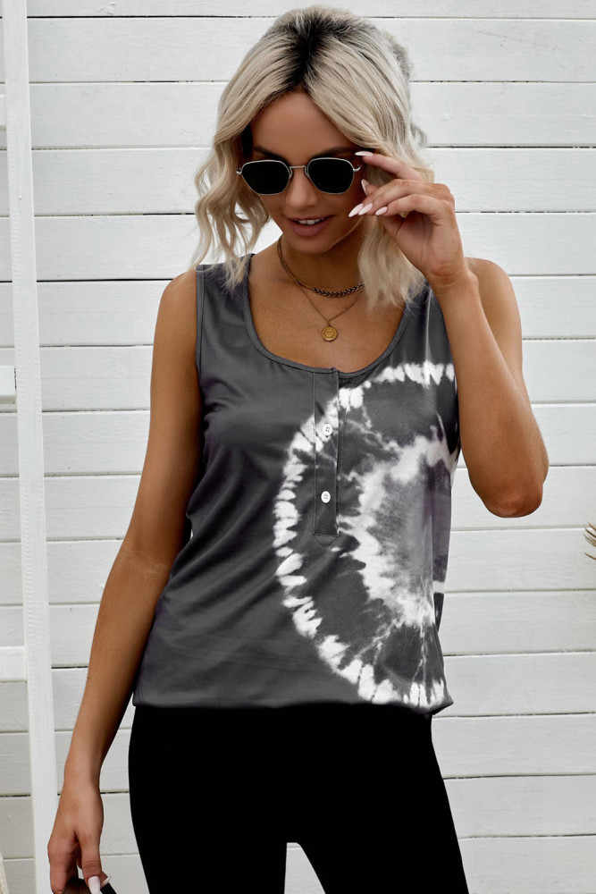 Tie-dye Print Button Front Tank Top