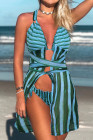 Stripe Abstract Print 3pcs Swimsuit with Cover Up