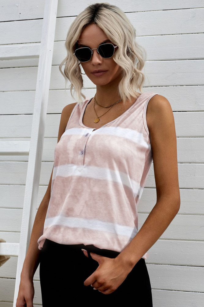 Tie-dye Print Button Front Tank Top
