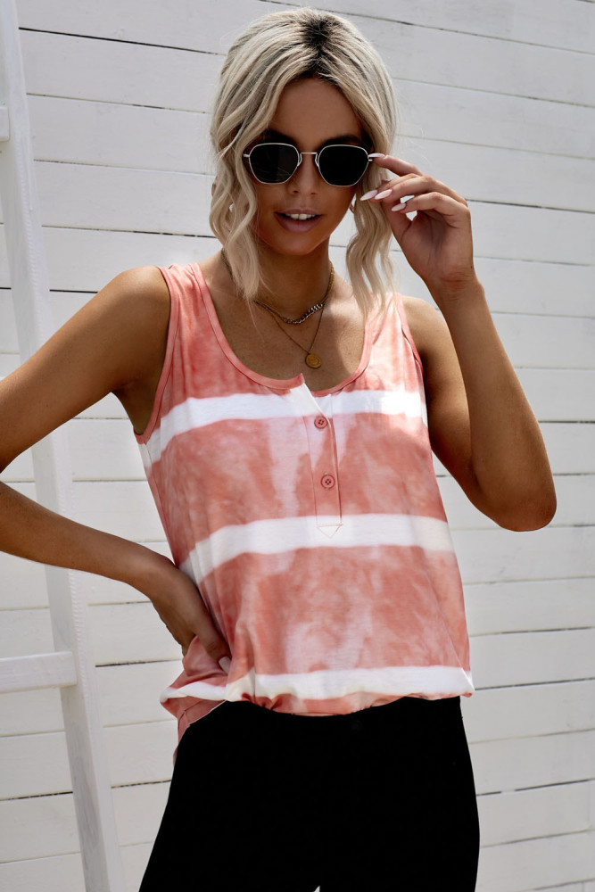 Tie-dye Print Button Front Tank Top