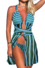 Stripe Abstract Print 3pcs Swimsuit with Cover Up