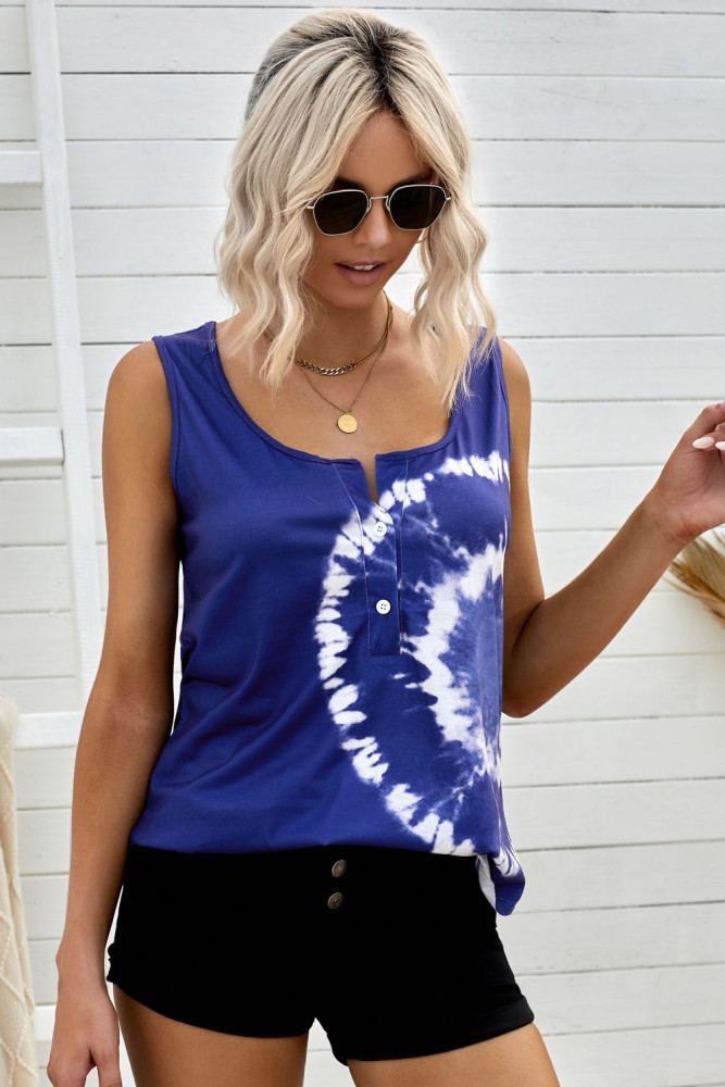 Tie-dye Print Button Front Tank Top