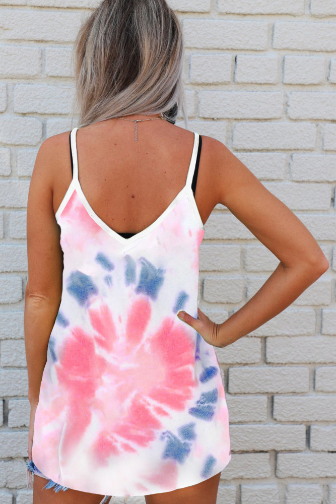 Tie Dye Strappy Crossed Neckline Tank Top