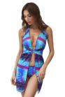 Stripe Abstract Print 3pcs Swimsuit with Cover Up