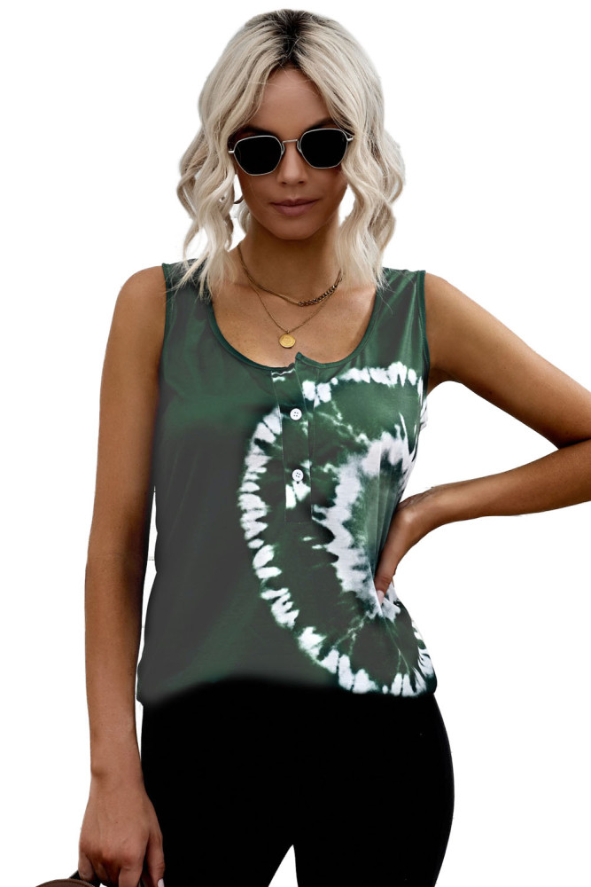 Tie-dye Print Button Front Tank Top