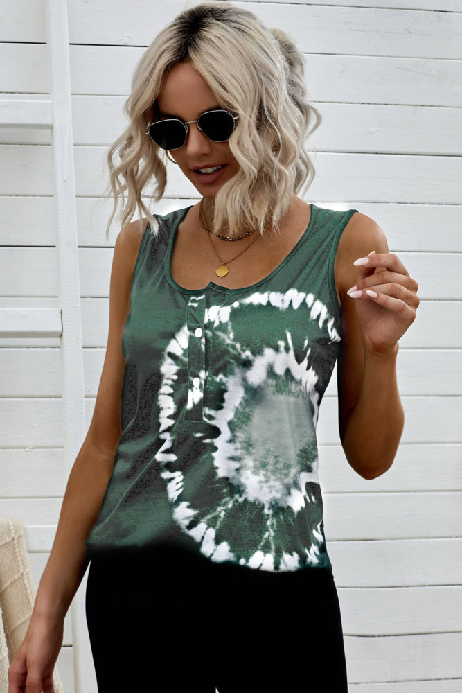 Tie-dye Print Button Front Tank Top
