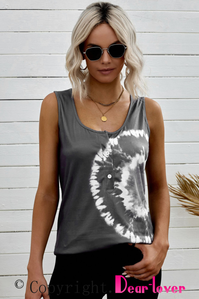 Tie-dye Print Button Front Tank Top
