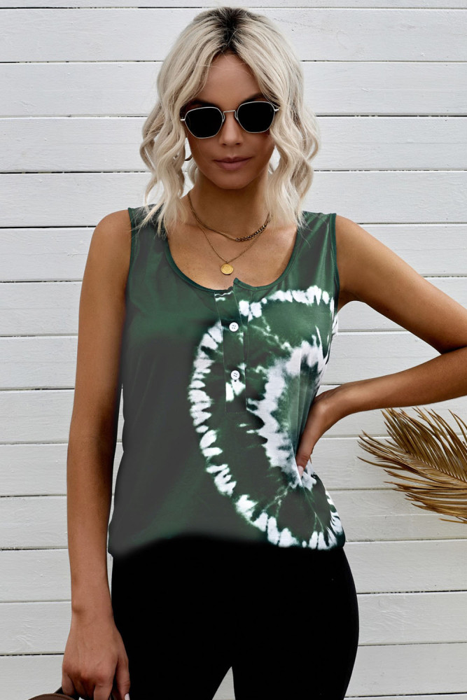 Tie-dye Print Button Front Tank Top
